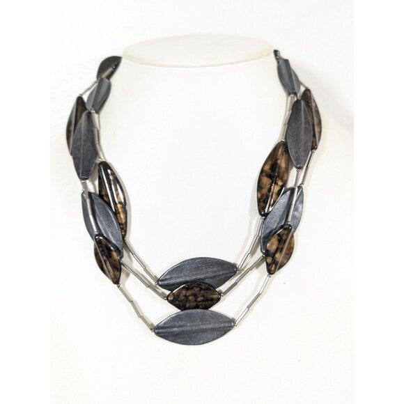 Gray Brown Multi Layer Necklace Fall Autumn Whimsigoth Earthy 20" - Picture 1 of 8
